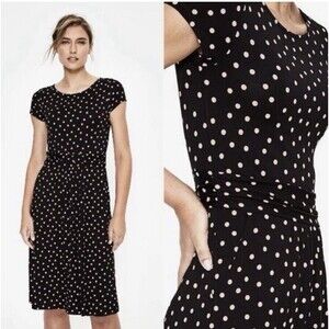 Boden Amelie Jersey Dress Sz 10 Black Pink Polka Dots Fit & Flare